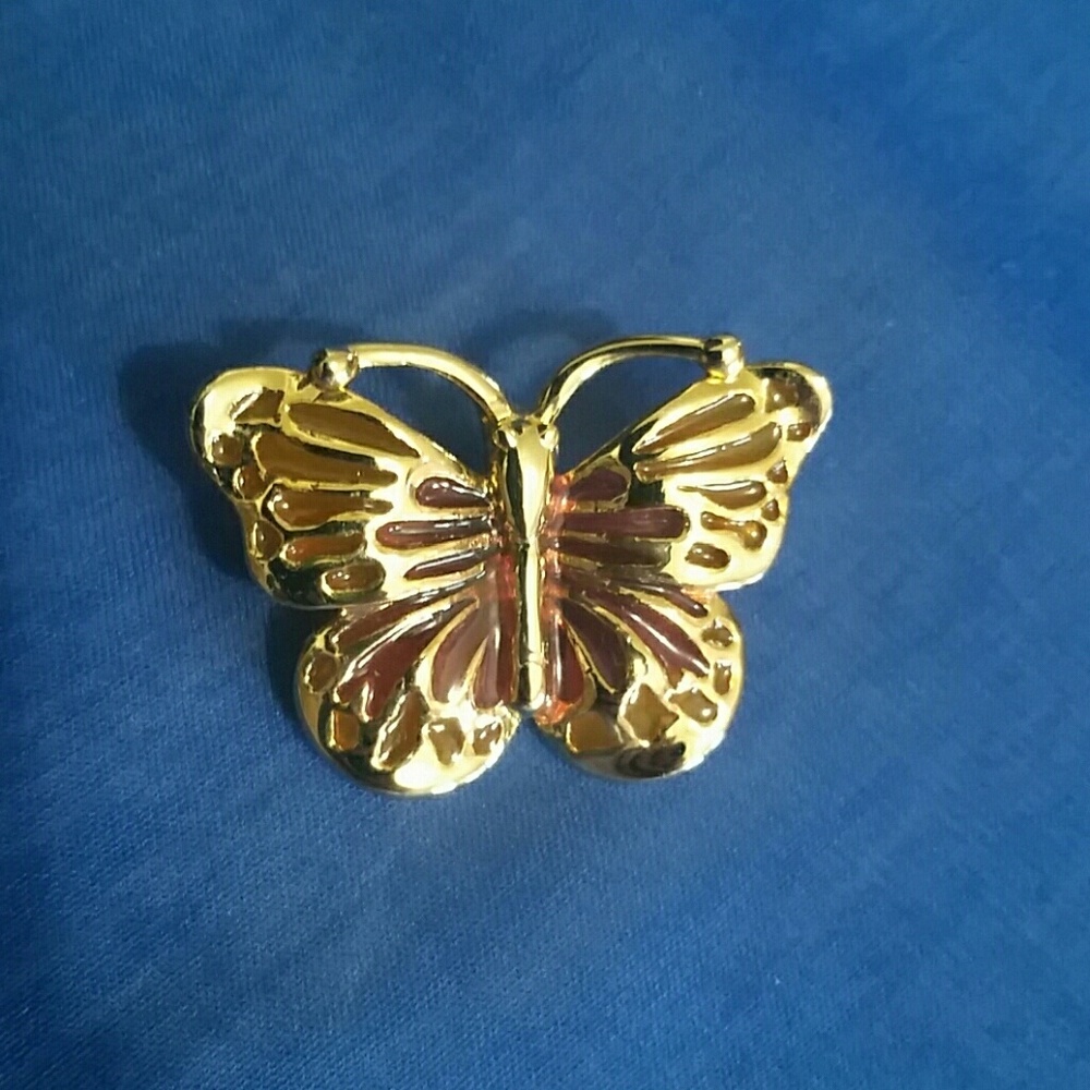 Gorgeous Orange/Red Gold-tone Butterfly Pin